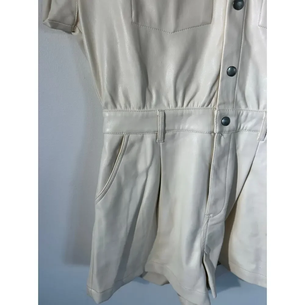 Vintage Havana romper women size M cream faux leather shorts collar short sleeve - Picture 3 of 11